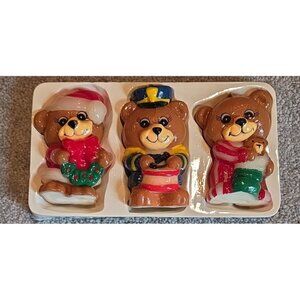 VNTG Giftco Christmas Teddies Wax Candles Set of 3 in original box 3.5" NEW